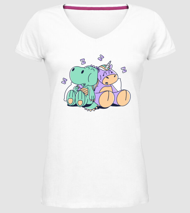 Unicorn adormit și T-rex model alb pe tricou
