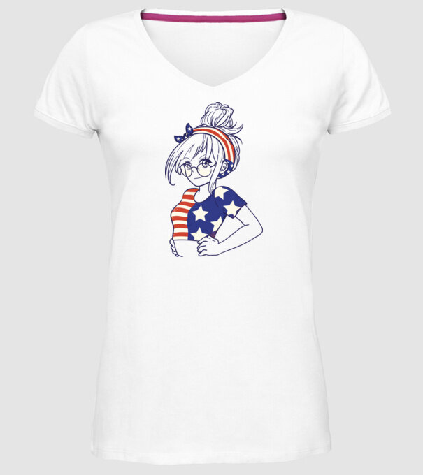 fată Americană Anime model alb pe tricou