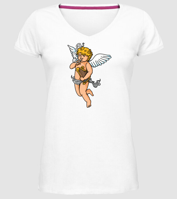 Înger cu Țigaretă model alb pe tricou