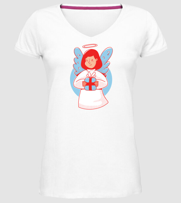 Înger cu un cadou model alb pe tricou