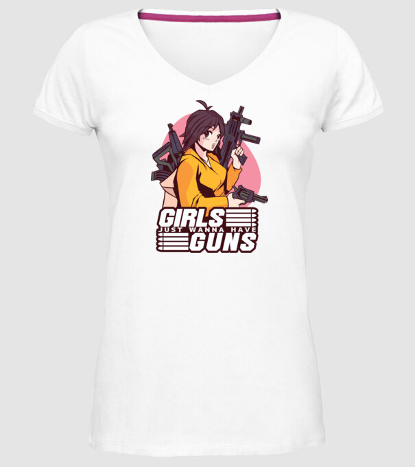 Anime fată cu armă model alb pe tricou