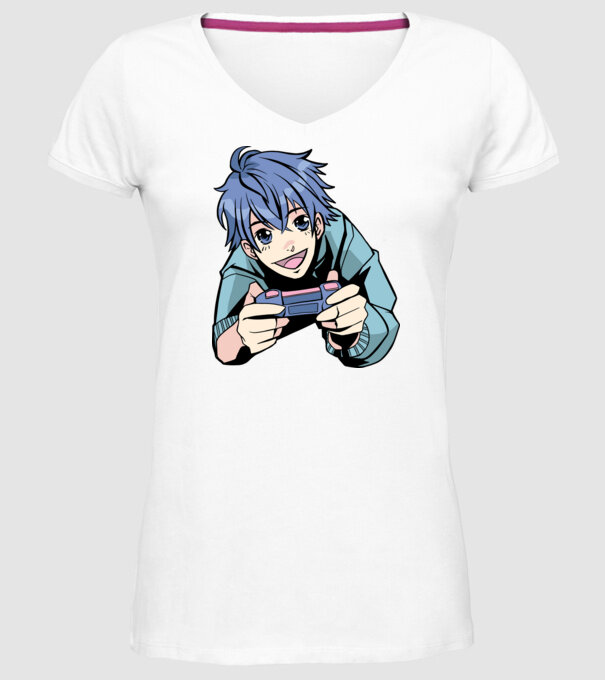 Anime băiat Gamer model alb pe tricou
