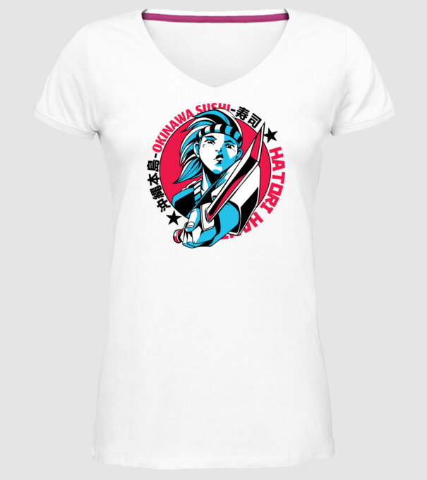 Fată Anime cu sabie model alb pe tricou