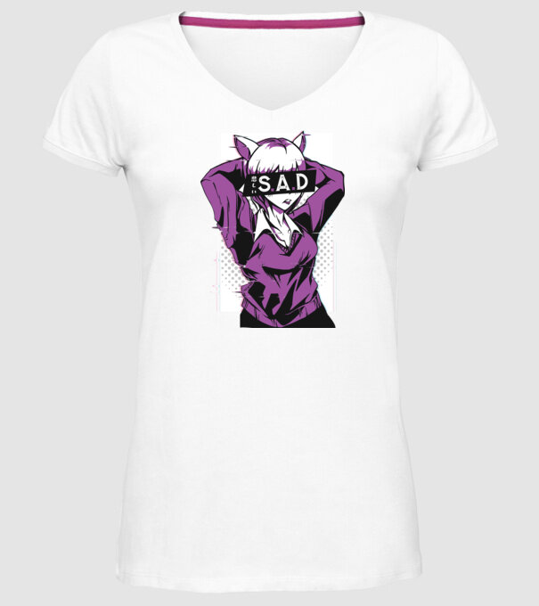 Anime fată tristă model alb pe tricou