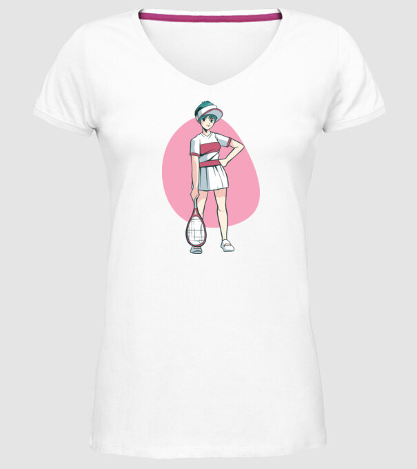 Anime Jucător de tenis fată model alb pe tricou
