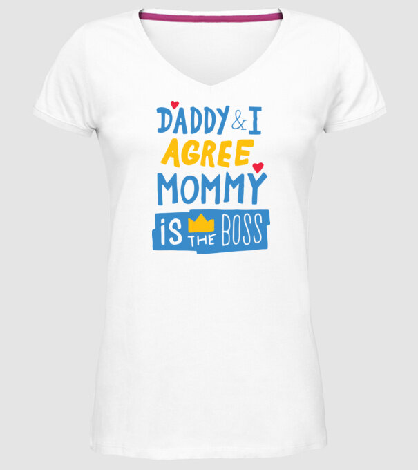 Mama e șefa model alb pe tricou