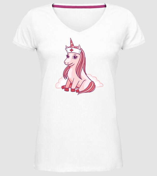Îngrijitor unicorn model alb pe tricou