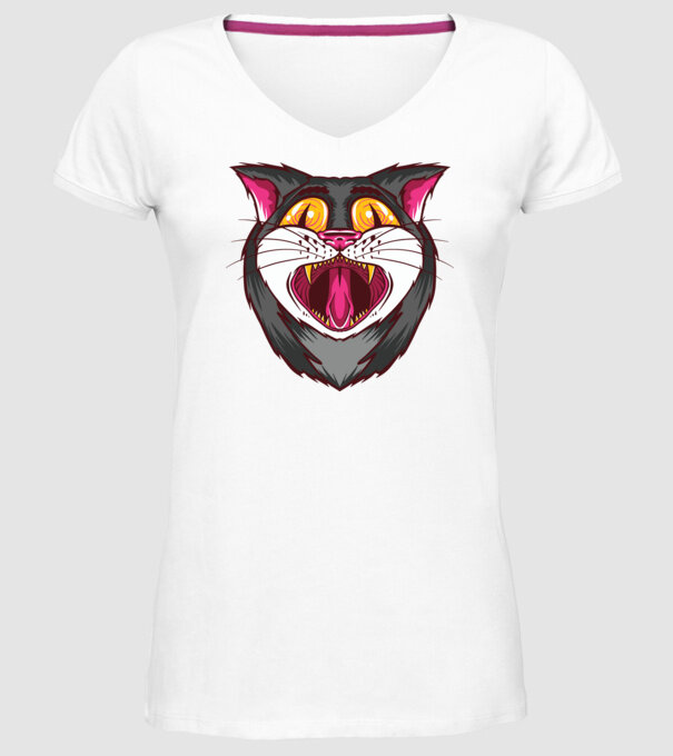 Pisică care cască model alb pe tricou