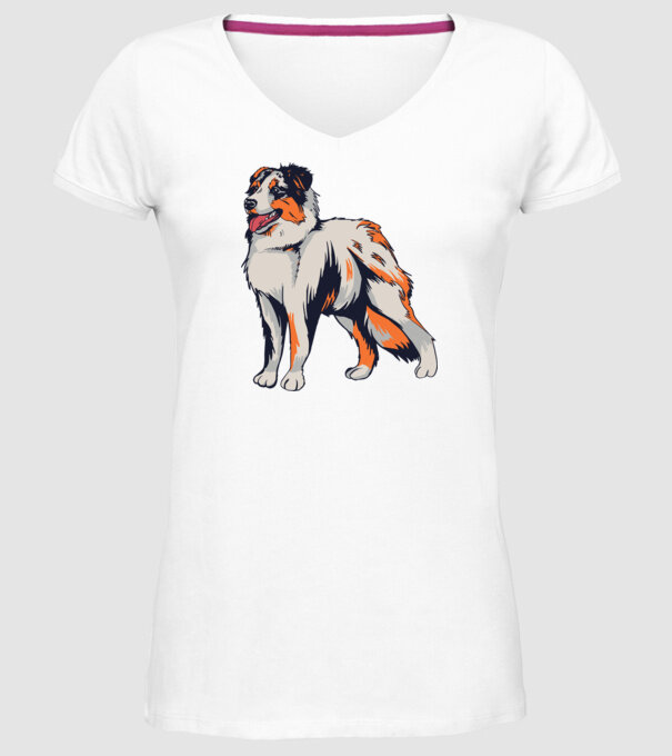 Câine ciobănesc Australian model alb pe tricou
