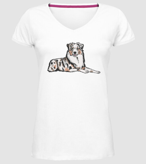 Câine ciobănesc Australian model alb pe tricou