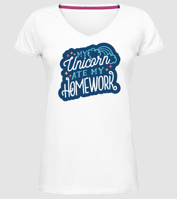 Unicornul meu mi-a mâncat tema de casă model alb pe tricou