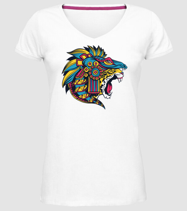 Aztec Jaguar model alb pe tricou