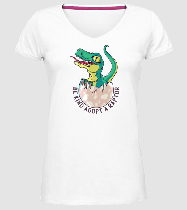 Be kind adopt a Raptor tricou cu dinozaur model alb pe tricou