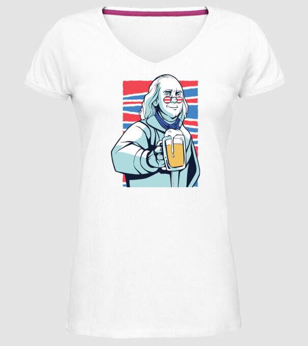 Benjamin Franklin Beer model alb pe tricou