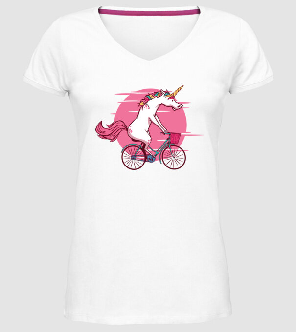 Unicorn cu bicicletă model alb pe tricou