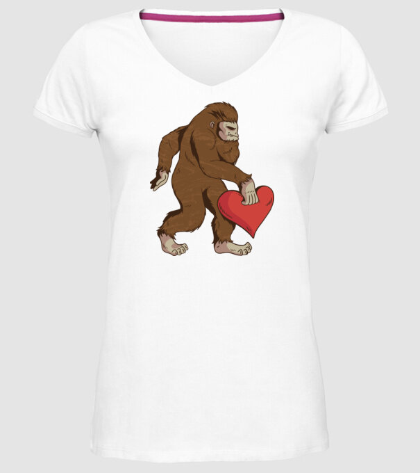 Bigfoot Yeti cu inimă model alb pe tricou