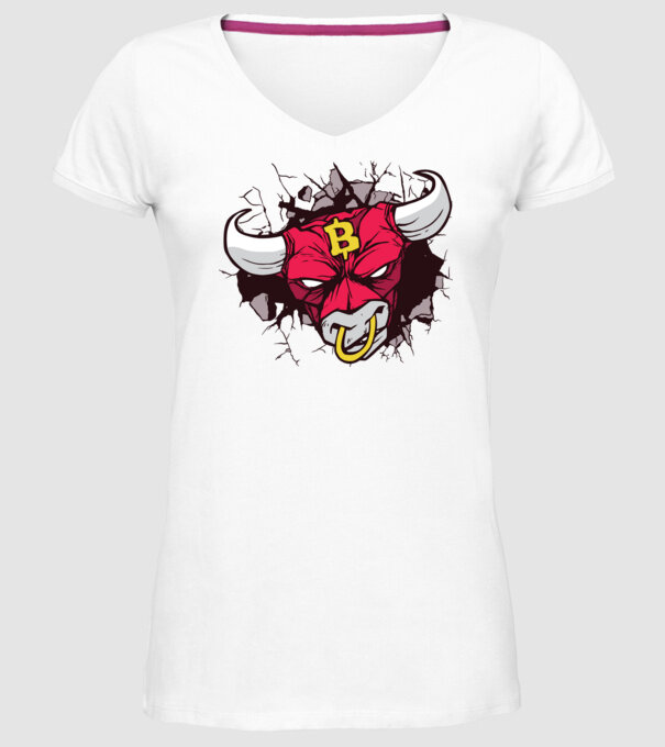 Taur Bitcoin model alb pe tricou
