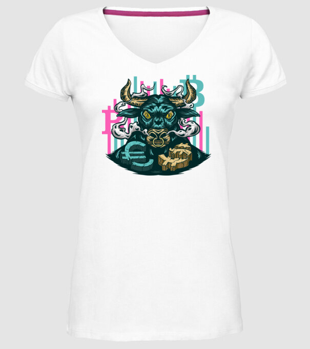 Taur Bitcoin model alb pe tricou