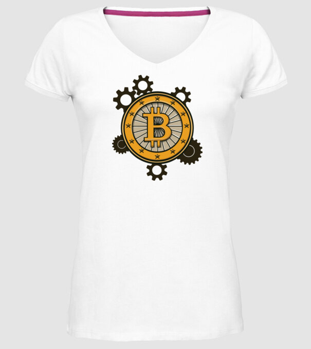 Mecanică Bitcoin model alb pe tricou