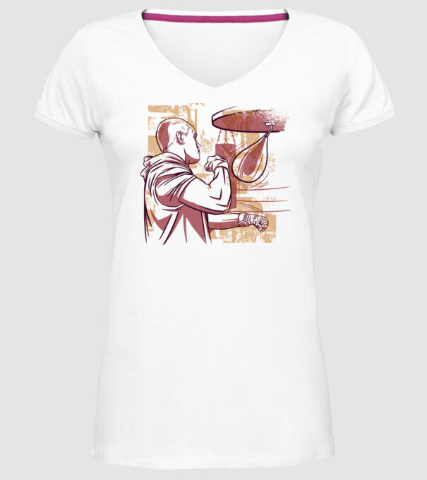 Pugilist model alb pe tricou