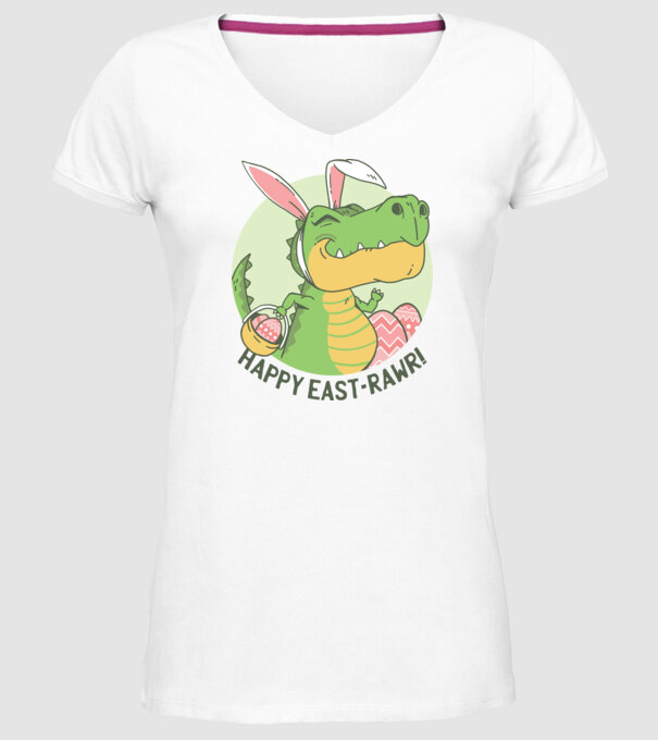 Paște Fericit tricou cu dinozaur model alb pe tricou