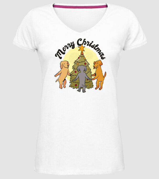Crăciun fericit cu câine model alb pe tricou