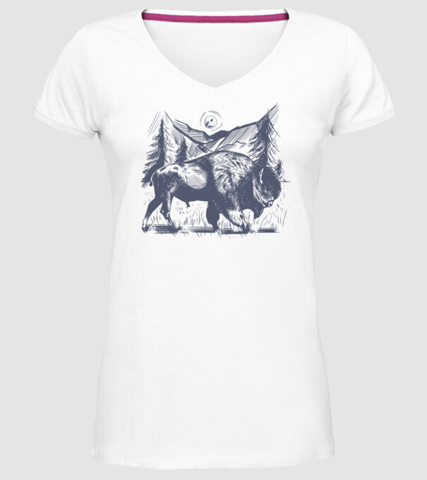 Bizon model alb pe tricou