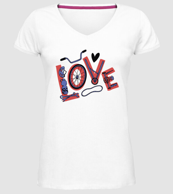 Love Bicicletă model alb pe tricou