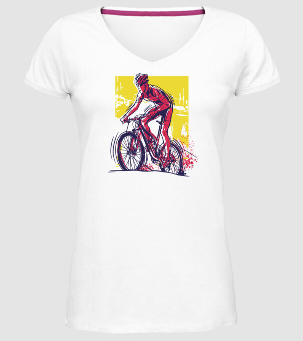 Ciclist model alb pe tricou