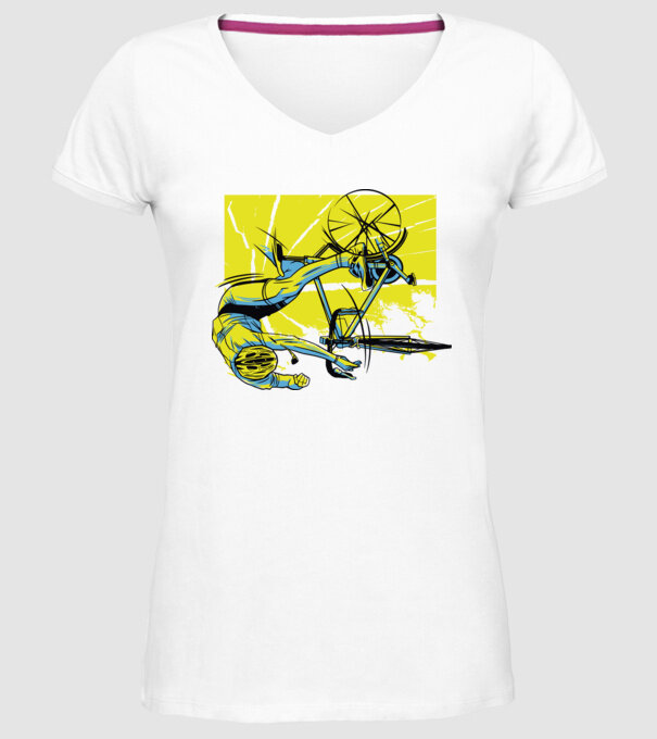Cădere cu bicicletă model alb pe tricou