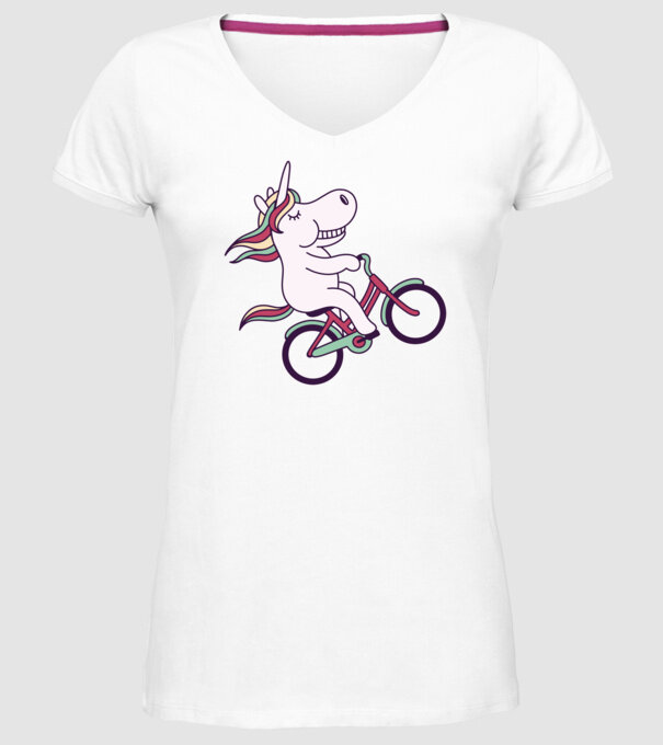 unicorn cu bicicletă model alb pe tricou