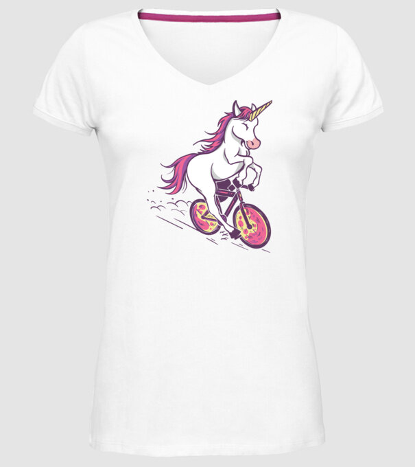 unicorn cu bicicletă model alb pe tricou