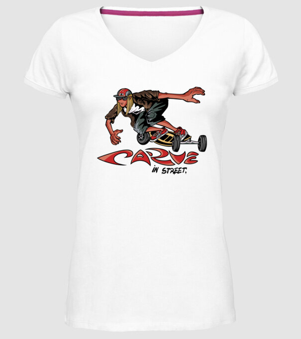 Carveboard Longboard model alb pe tricou