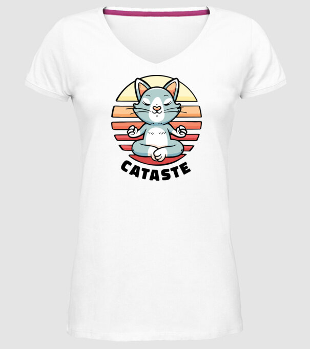 Pisică Cataste meditație model alb pe tricou