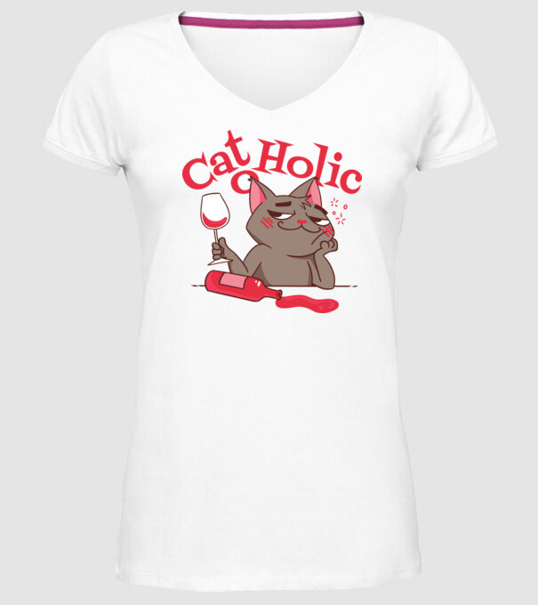 Catoholic - iubitor de pisici model alb pe tricou