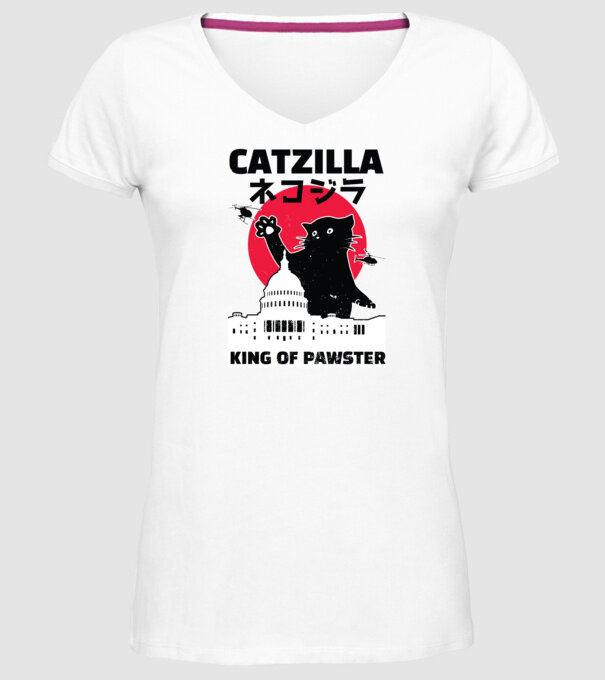 Catzilla - Pisică Godzilla model alb pe tricou