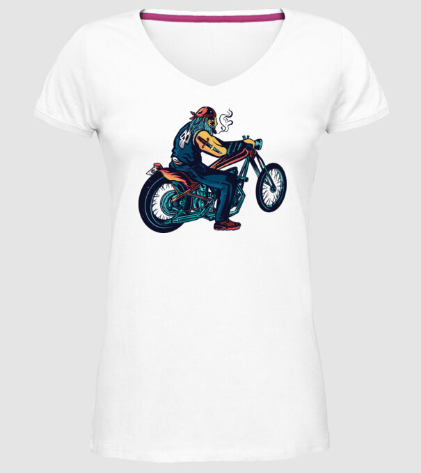 Motociclist Chopper model alb pe tricou