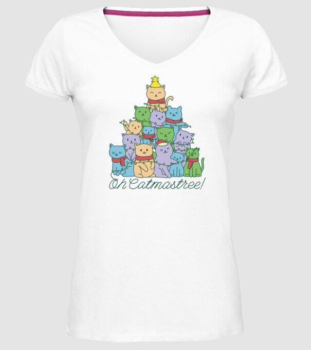 Pom de Crăciun Pisică model alb pe tricou
