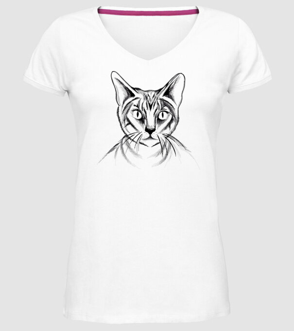 Pisică desen model alb pe tricou
