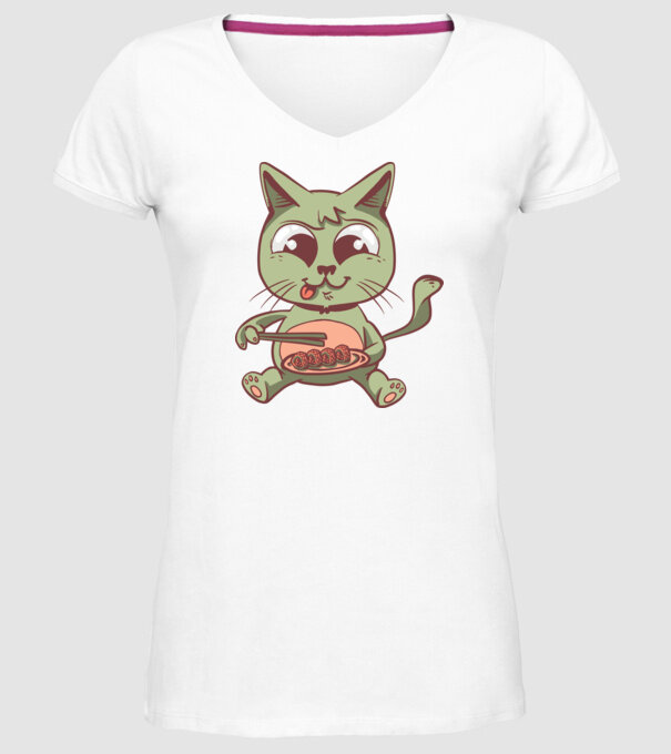 Pisică Sushi model alb pe tricou