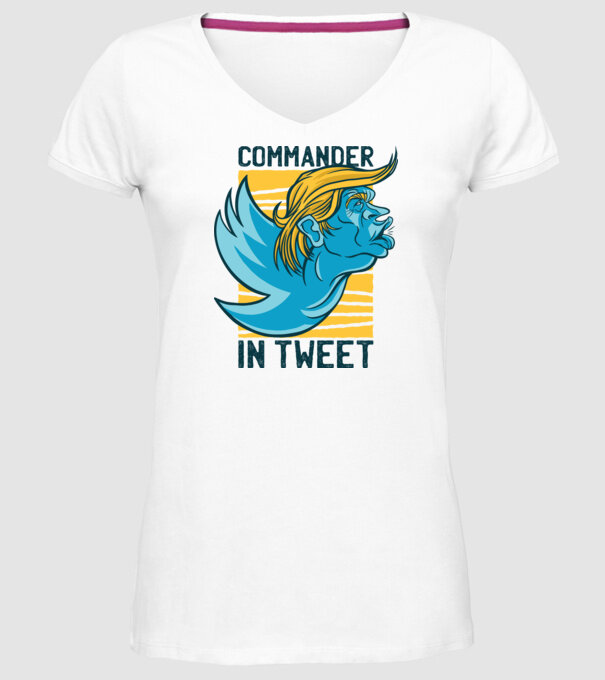 Commander in Tweet - Trump model alb pe tricou