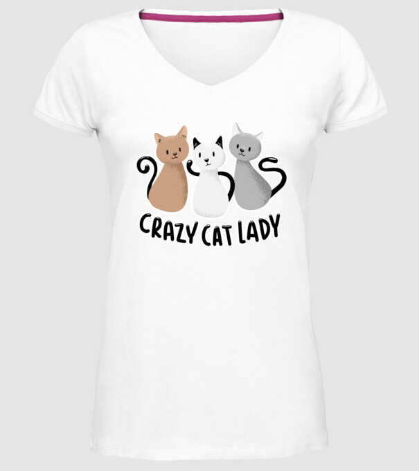 Crazy Cat Lady - fată nebună cu pisică model alb pe tricou