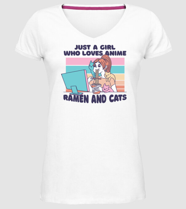 Doar o fată căreia îi place Anime, Ramen și pisicile model alb pe tricou
