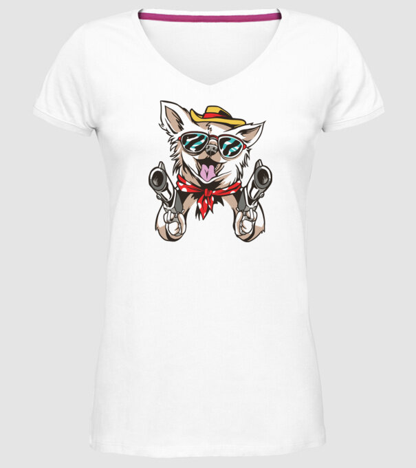Chihuahua cu Pistol model alb pe tricou