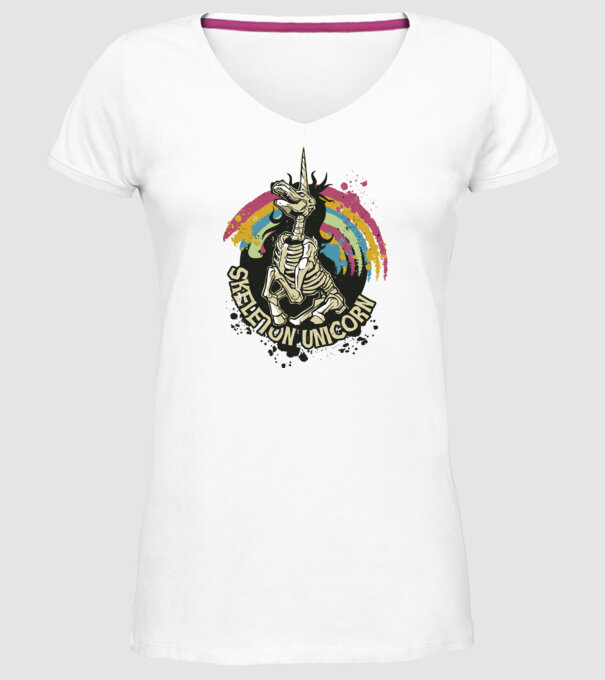 Schelet unicorn model alb pe tricou