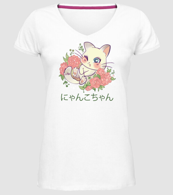 Pisicuță drăguță Anime model alb pe tricou