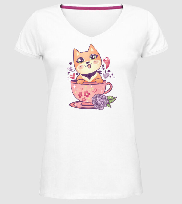 Câine drăguț Anime model alb pe tricou