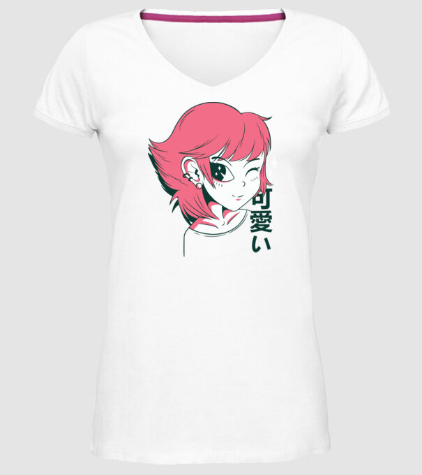 Fată drăguță Anime model alb pe tricou