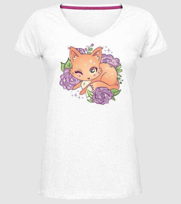 Vulpe Drăguță Anime model alb pe tricou