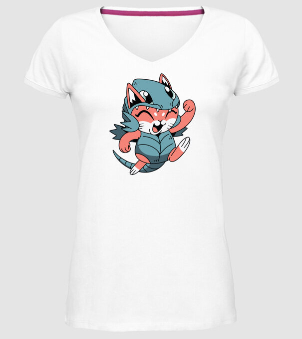 Pisicuță drăguță în costum de dragon model alb pe tricou